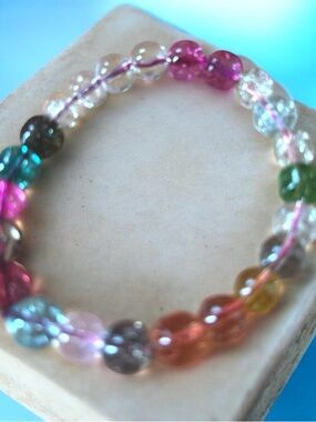Multicolor Tourmaline Bead Stretch Bracelet - Women Jewelry